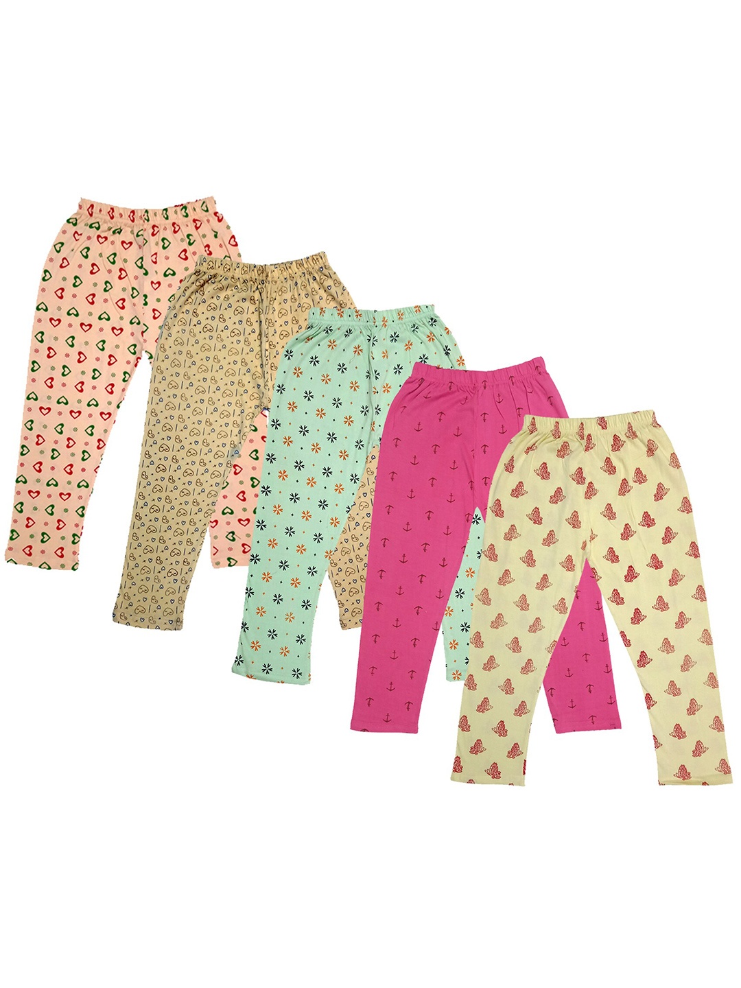 

IndiWeaves Girls Pack Of 5 Printed Pure Cotton Capris, Peach