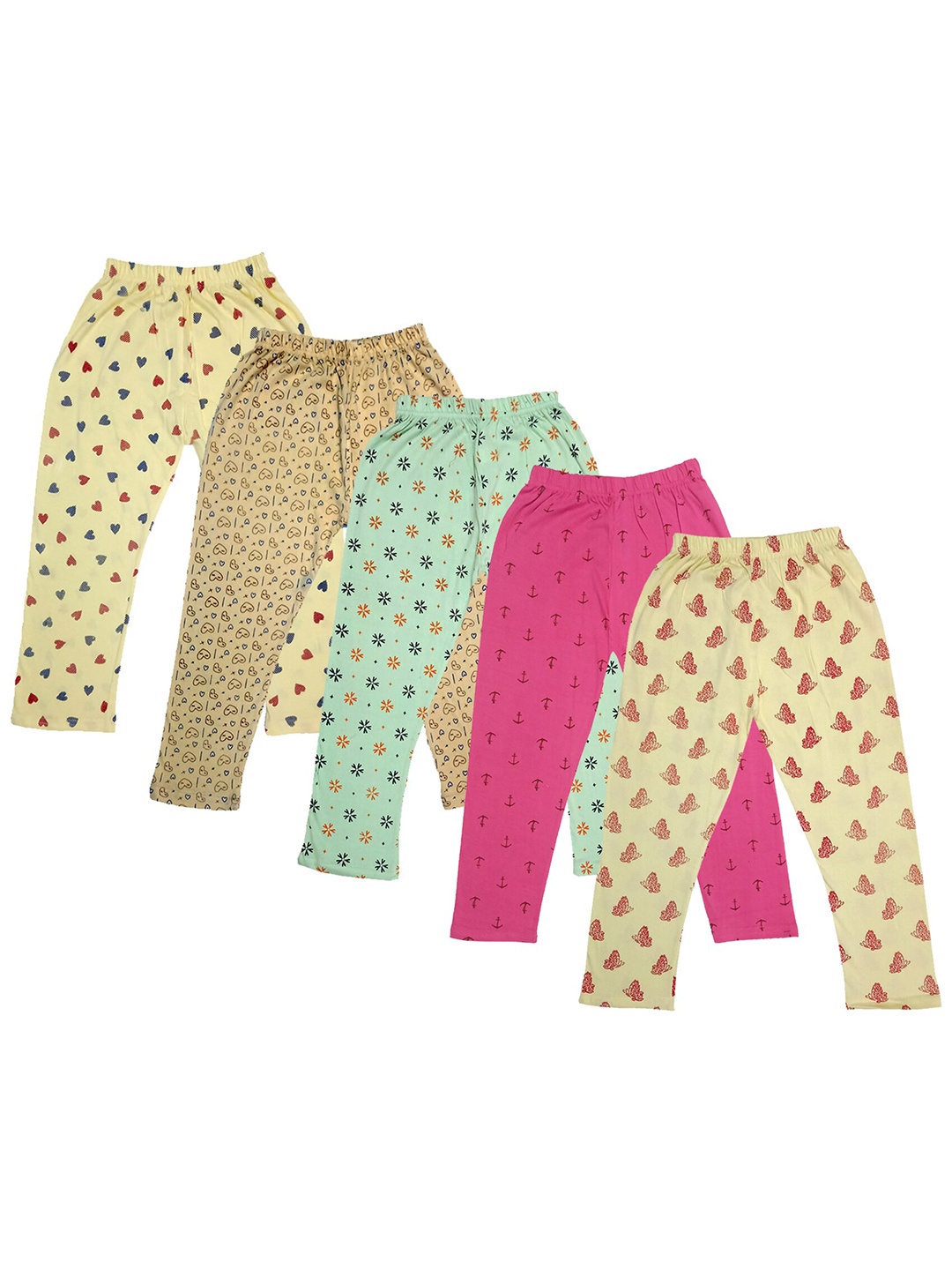 

IndiWeaves Girls Pack Of 5 Printed Pure Cotton Capris, Yellow