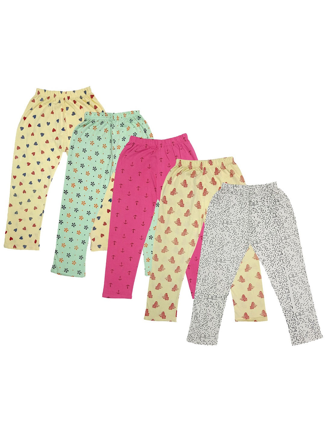 

IndiWeaves Girls Pack Of 5 Printed Pure Cotton Capris, Pink