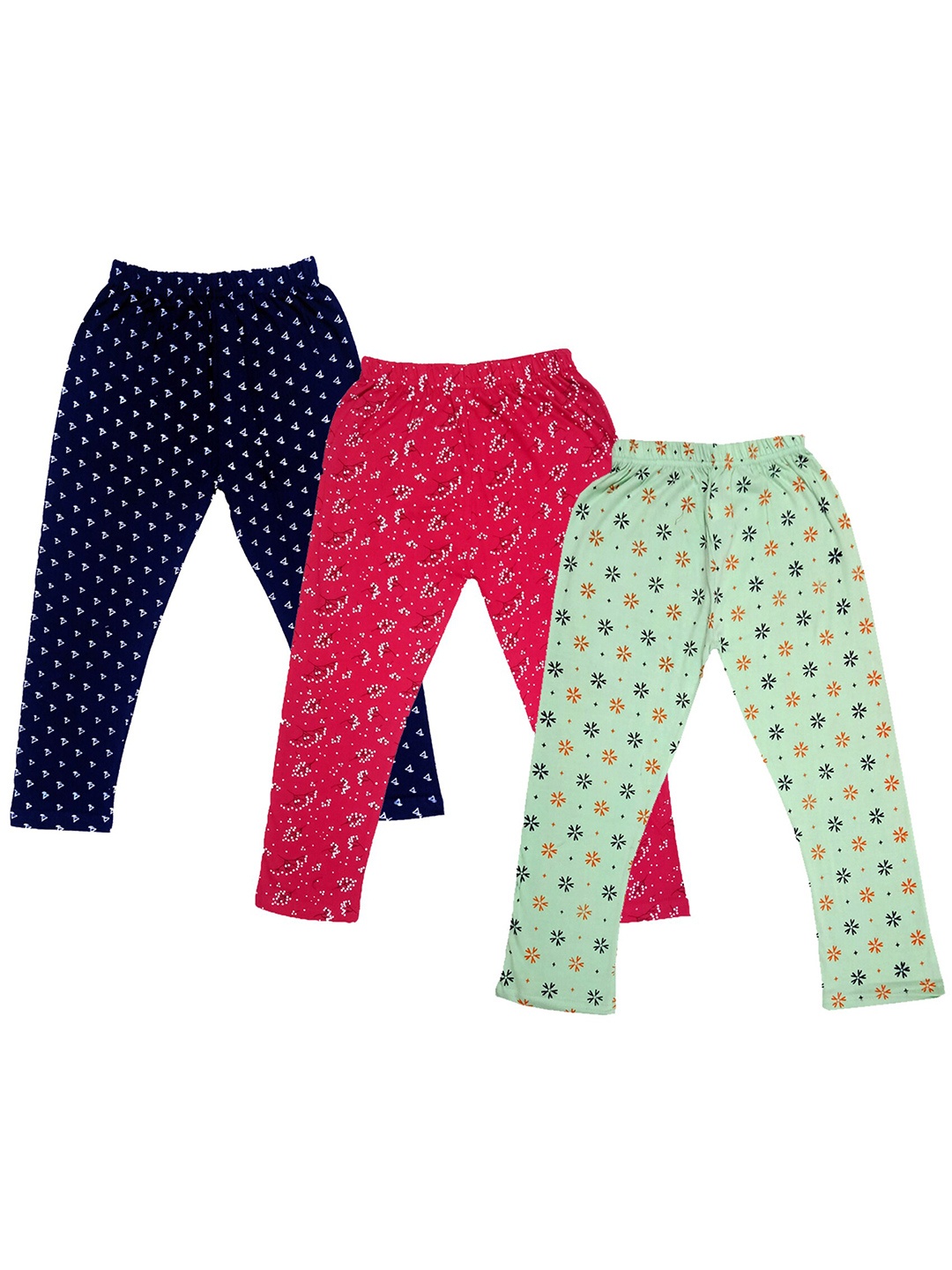 

IndiWeaves Girls Pack Of 3 Printed Pure Cotton Capris, Green