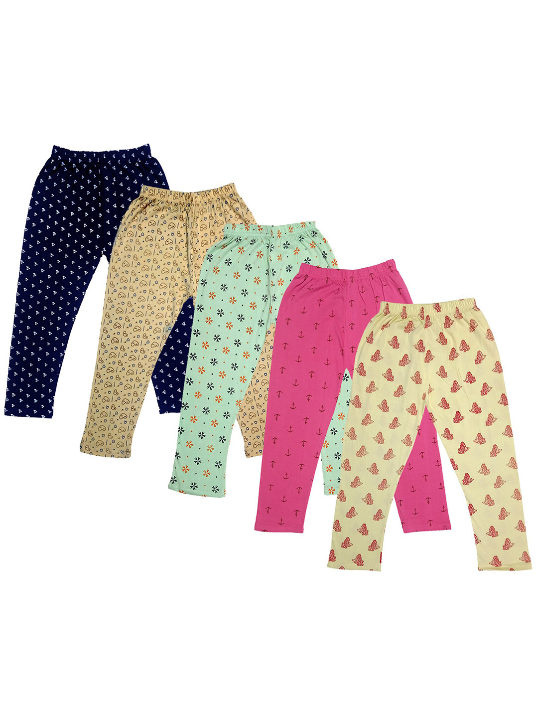 

IndiWeaves Girls Pack Of 5 Printed Pure Cotton Capris, Yellow