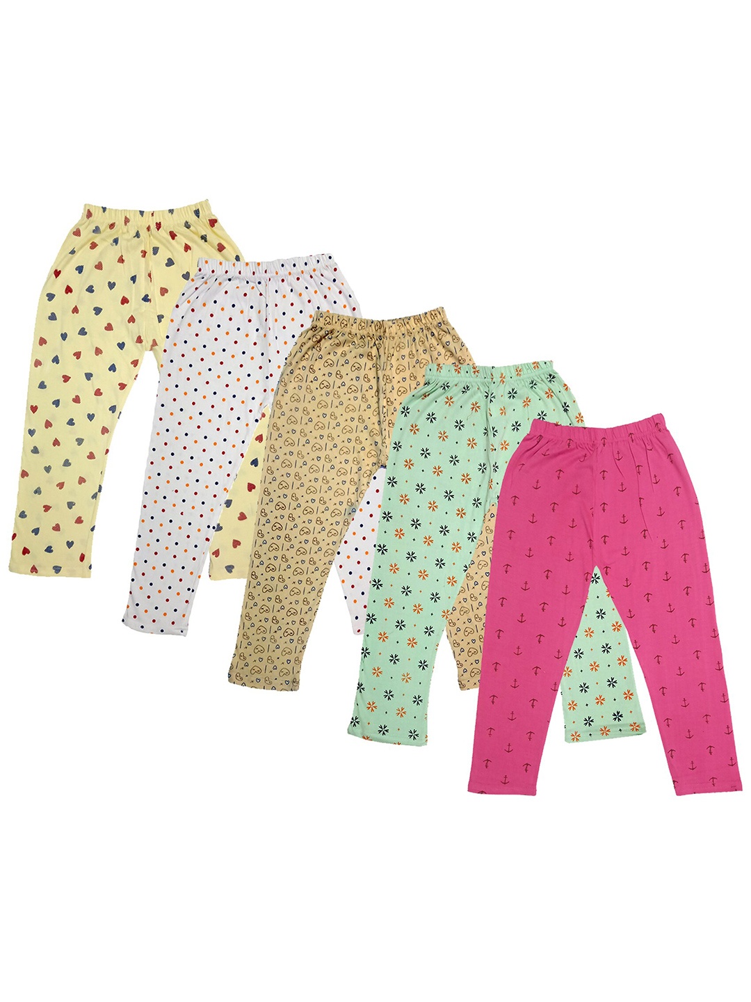 

IndiWeaves Girls Set Of 5 Printed Cotton Capris, Yellow