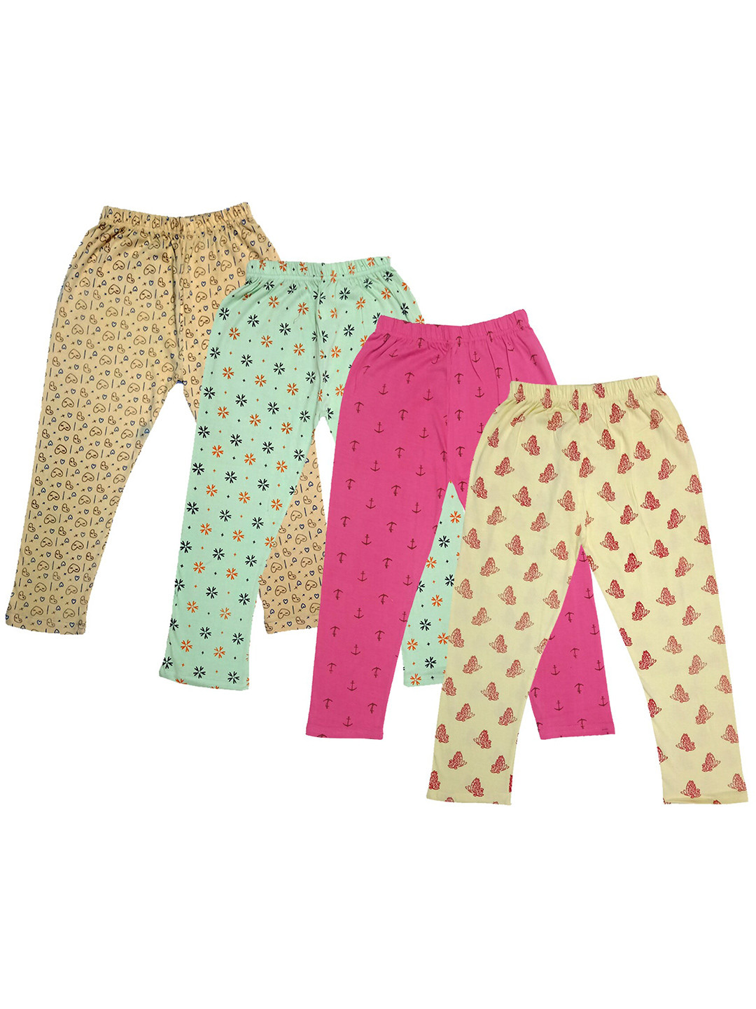 

IndiWeaves Girls Pack Of 4 Printed Pure Cotton Capris, Pink