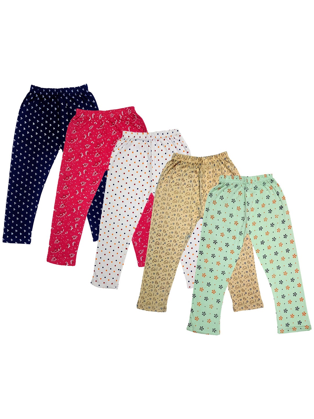 

IndiWeaves Girls Pack Of 5 Printed Pure Cotton Capris, Green