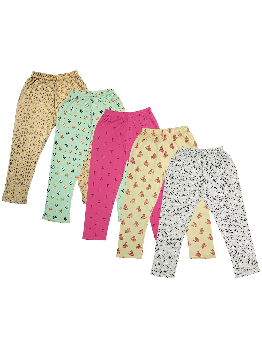 

IndiWeaves Girls Pack Of 5 Conversational Printed Pure Cotton Capris, Green