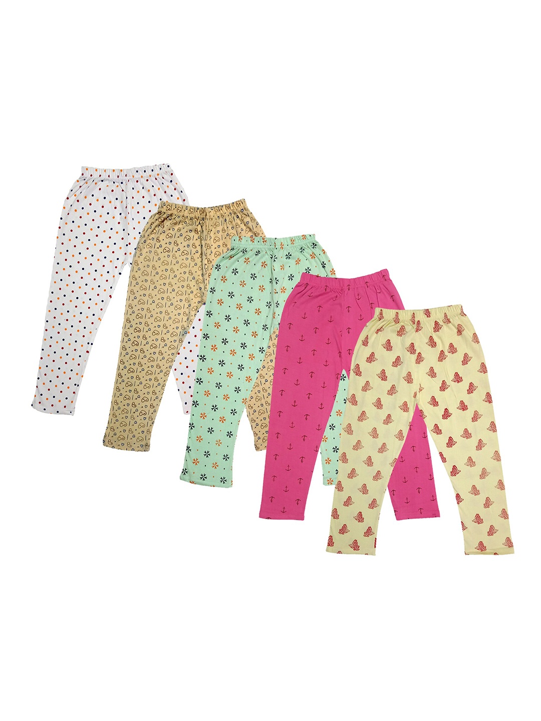 

IndiWeaves Girls Pack Of 5 Conversational Printed Pure Cotton Capris, Green