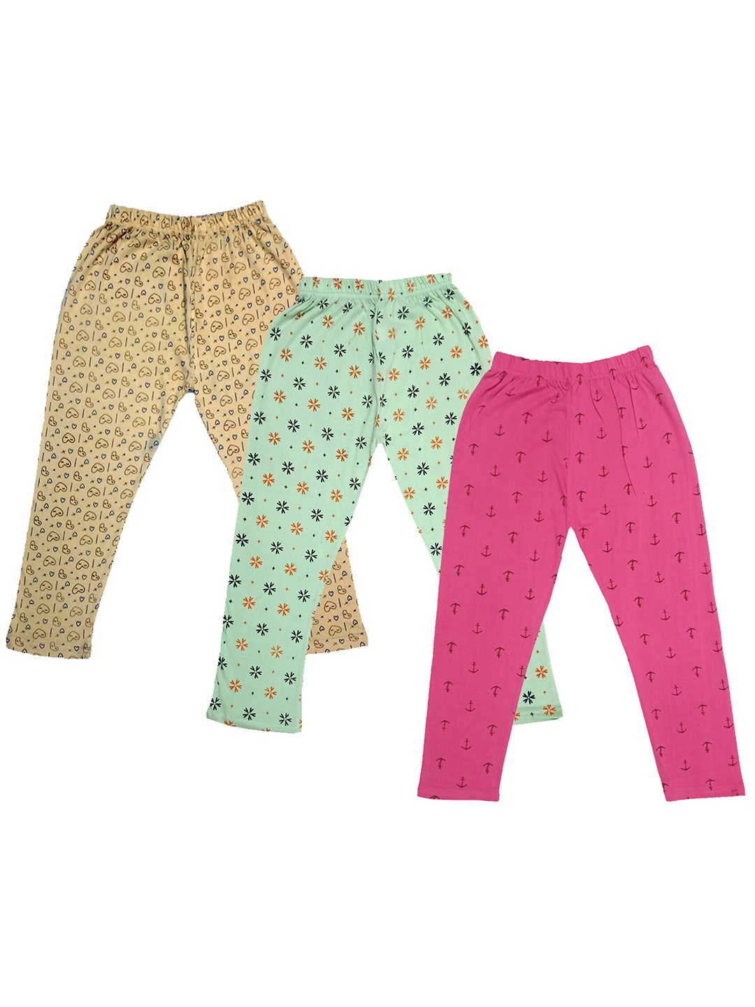 

IndiWeaves Girls Pack Of 3 Conversational Printed Pure Cotton Capris, Green