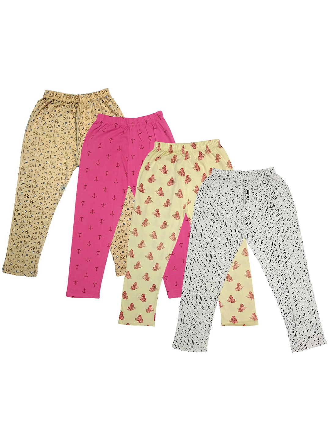 

IndiWeaves Girls Pack Of 4 Printed Pure Cotton Capris, Pink