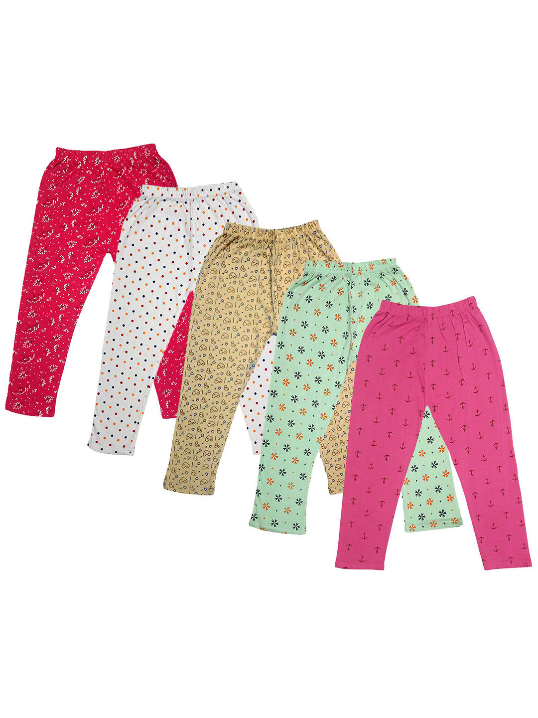 

IndiWeaves Girls Pack Of 5 Printed Pure Cotton Capris, Pink