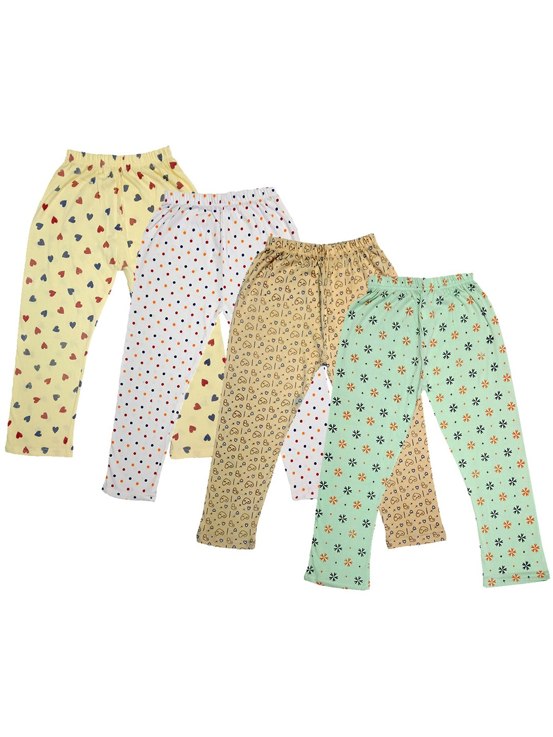 

IndiWeaves Girls Pack Of 4 Printed Pure Cotton Capris, Green