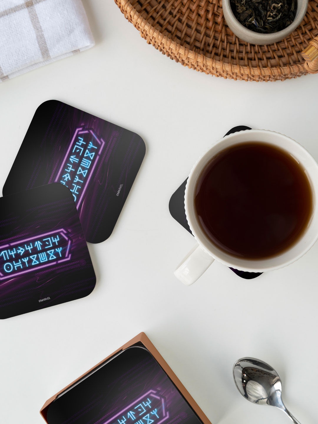 

macmerise Black Wakanda Forever Script Design Square MDF Wooden Coasters