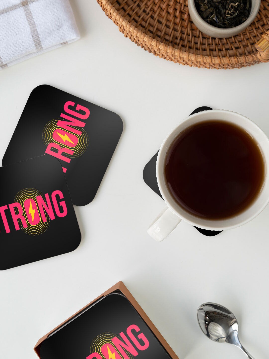 

macmerise Black & Pink Strong Design Square MDF Wooden Coasters