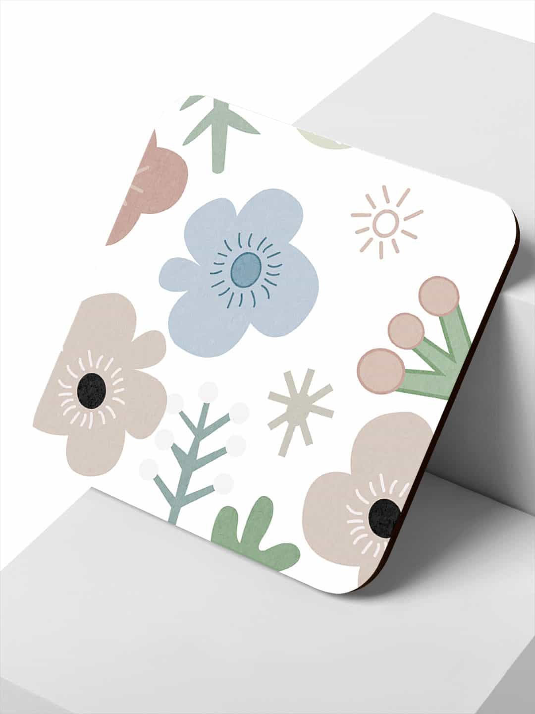 

macmerise White & Grey SK Baby Bloom Design Square MDF Wooden Coasters