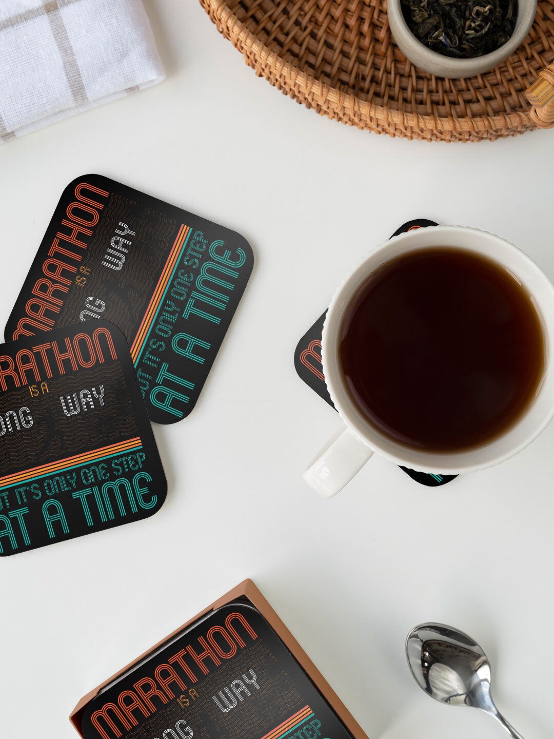 

macmerise Black & Red Marathon Time Design Square MDF Wooden Coasters