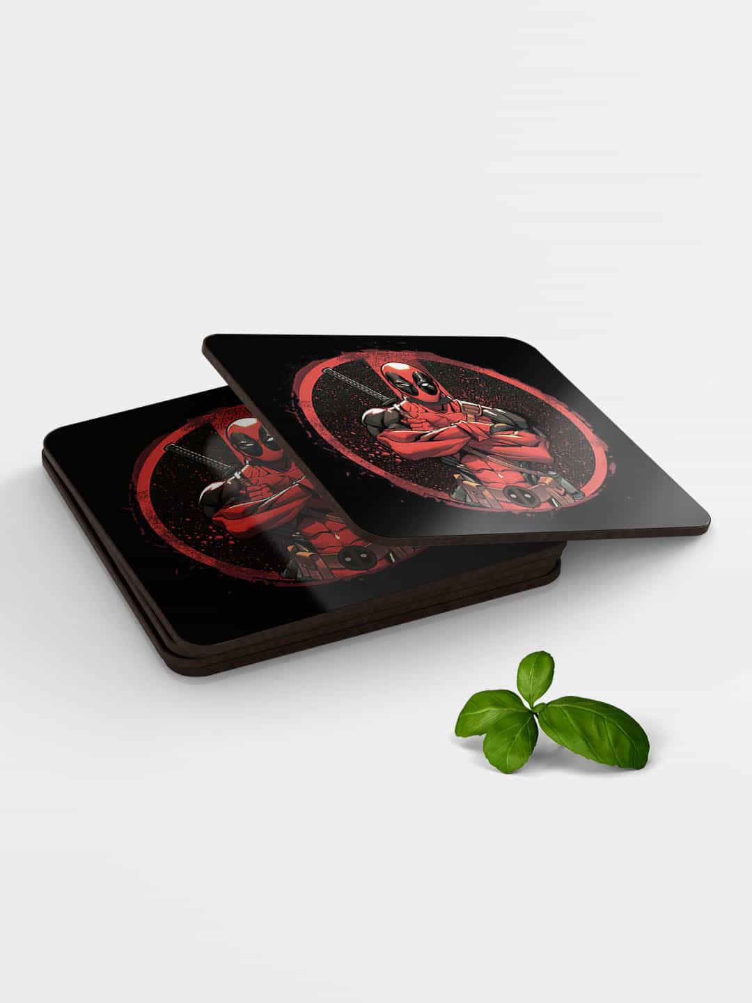 

macmerise Black & Red Deadpool Stance Design MDF Wooden Square Coaster
