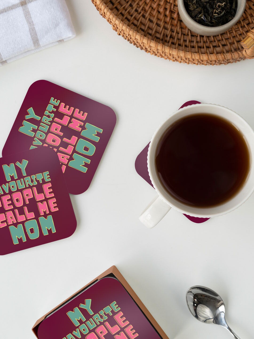 

macmerise Pink & Green My Fav Design Square MDF Wooden Coaster
