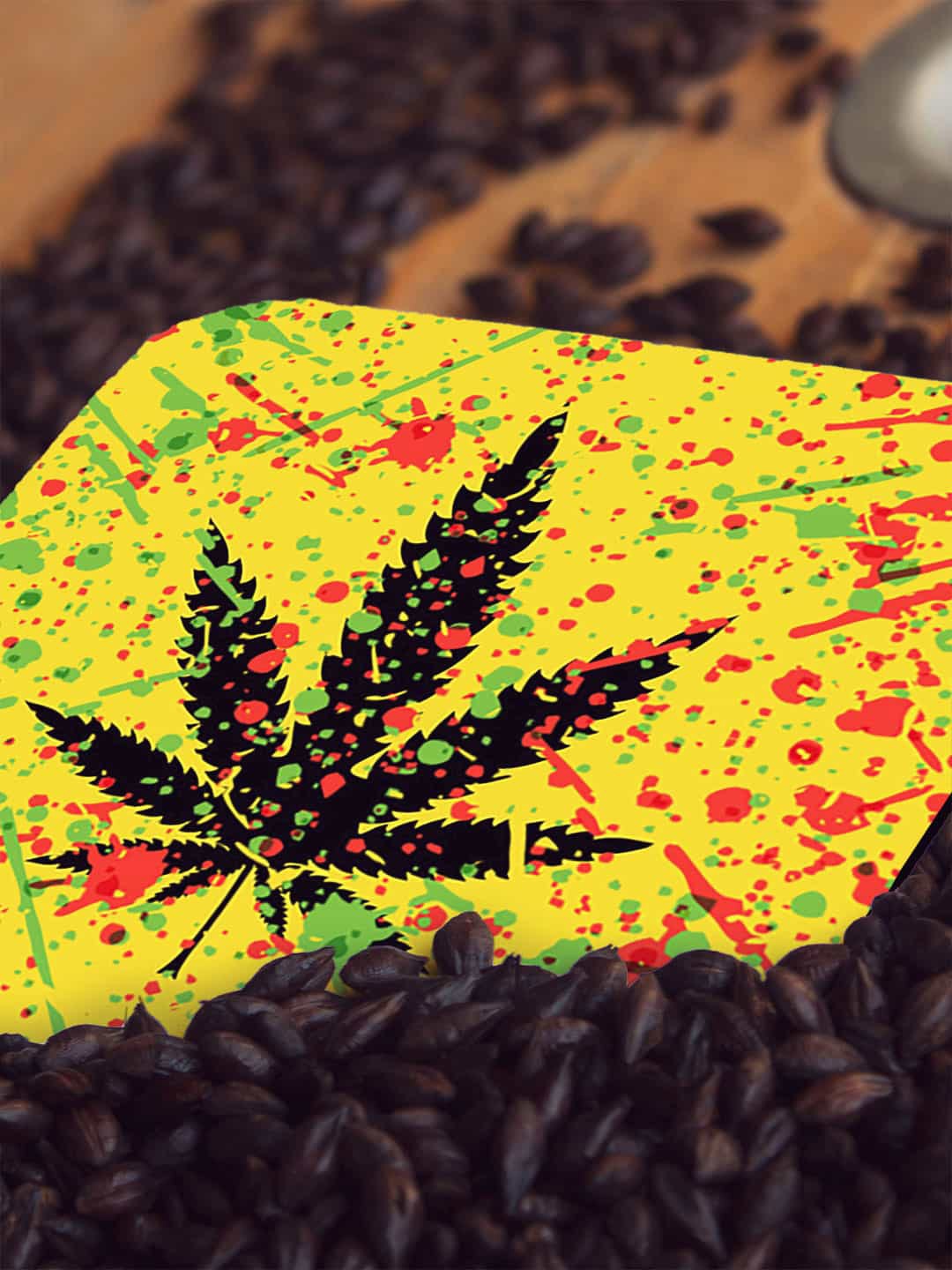 

macmerise Yellow & Black Rasta Splash Design MDF Wooden Square Coaster