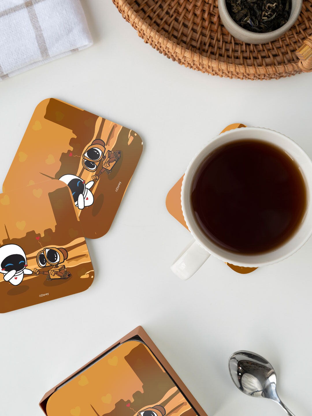 

macmerise Brown & White Valentine Wall e Design Square MDF Wooden Coaster