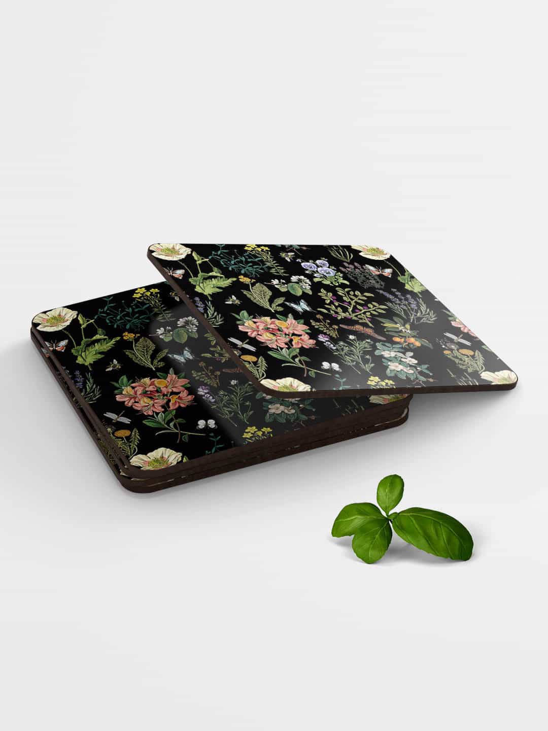 

macmerise Black & Green Payal Singhal Titli Design Square MDF Wooden Coaster