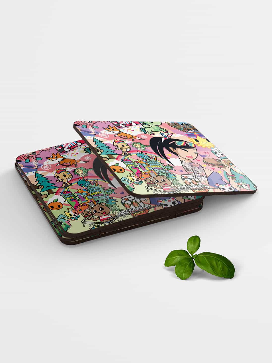 

macmerise Pink & Green TD Wallpaper Design MDF Wooden Square Coaster