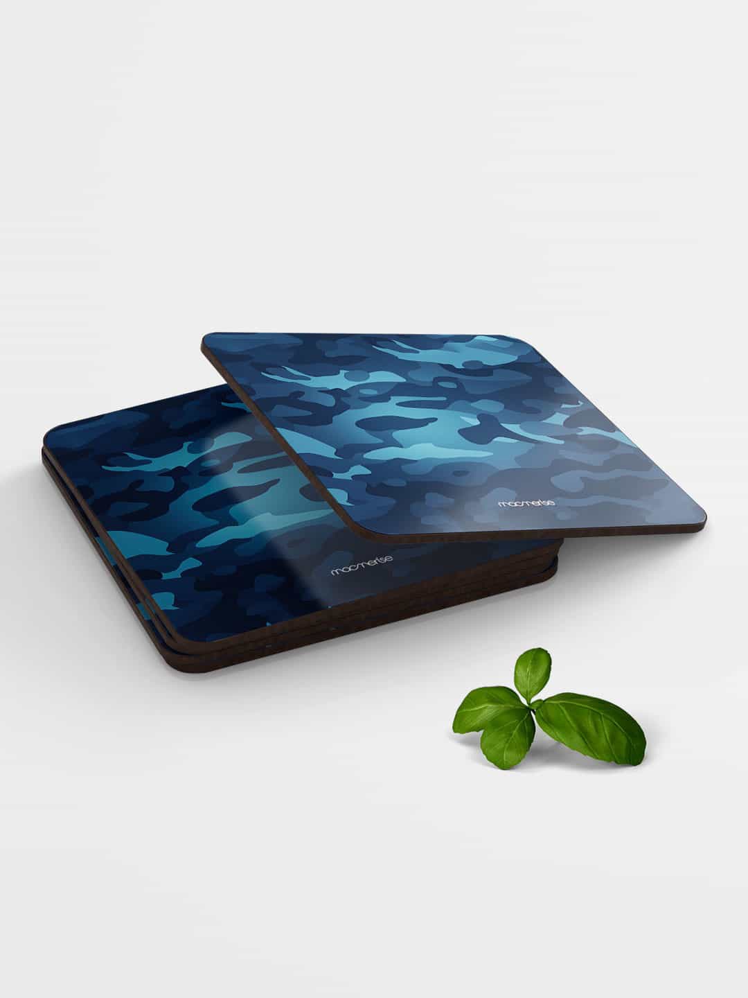 

macmerise Blue Camo Azure Design Square MDF Wooden Coaster