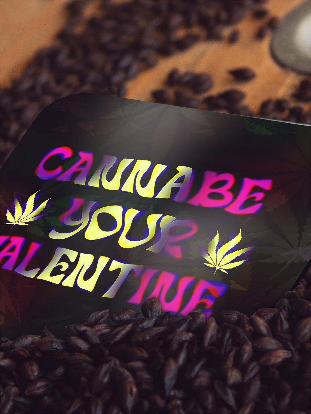 

macmerise Black & Pink Valentine Cannabe Design Square MDF Wooden Coaster