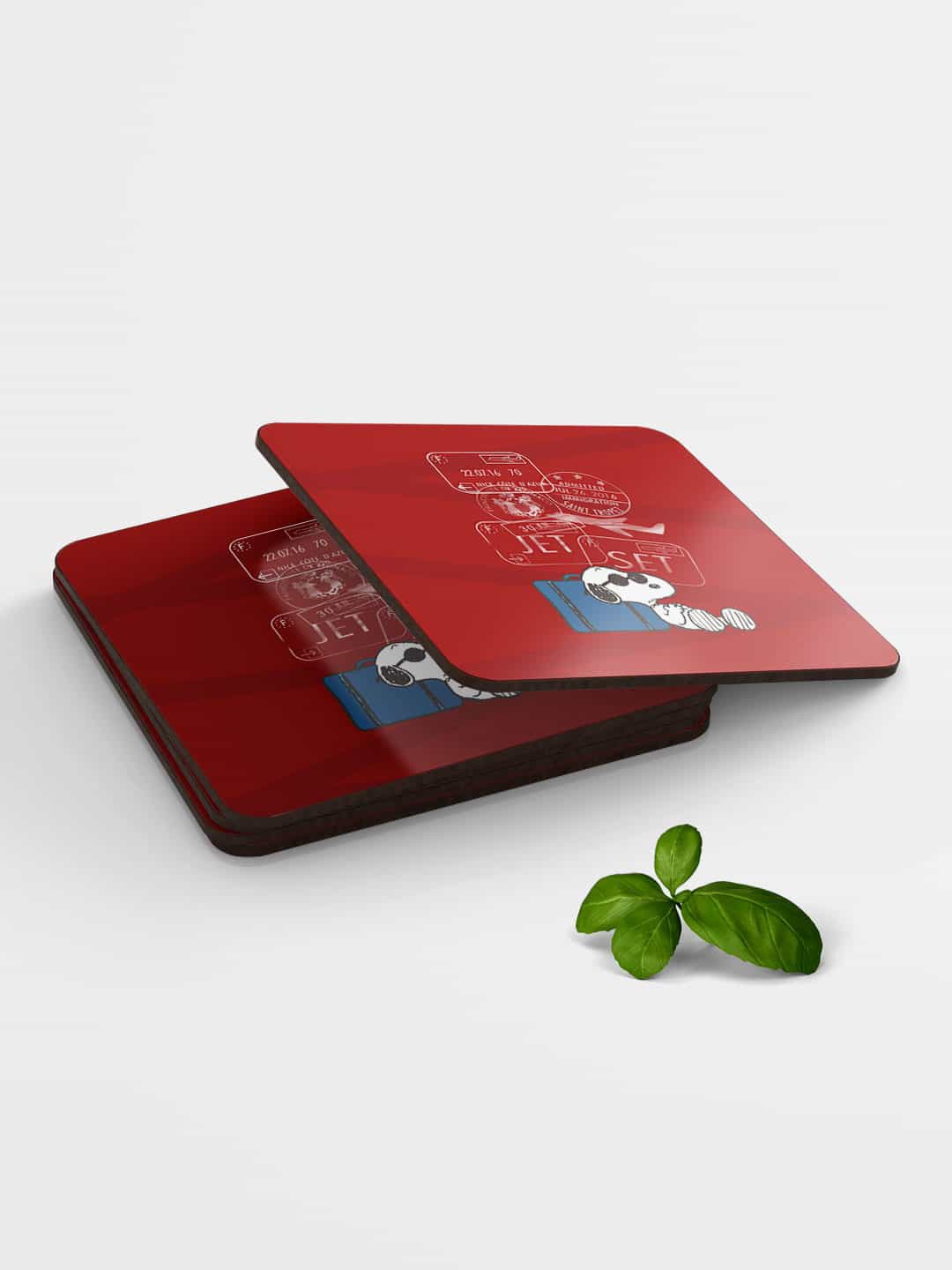 

macmerise Red & White Jet Set Go Design Printed MDF Wooden Square Coaster