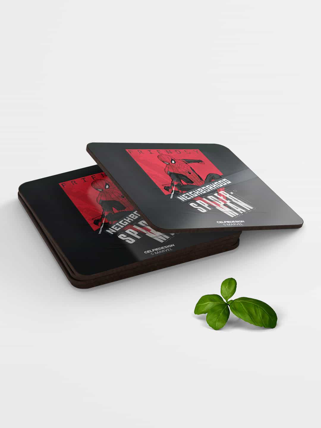 

macmerise Black & Red Neighborhood Spidey Design Square MDF Wooden Coaster