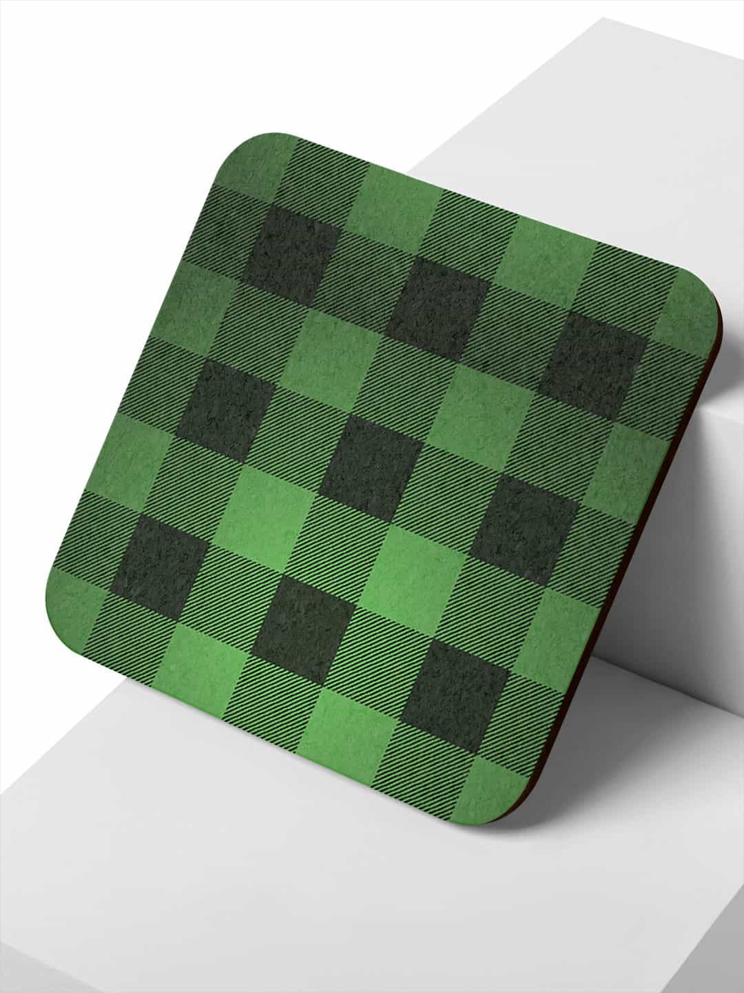 

macmerise Green & Black Checkmate Design Square MDF Wooden Coaster