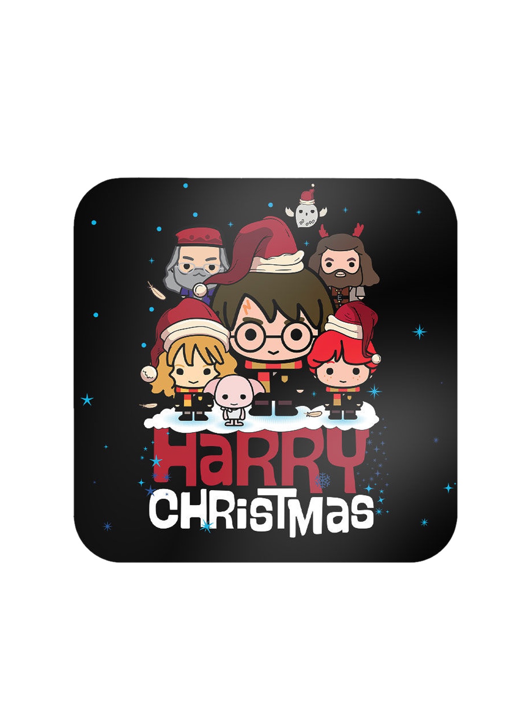 

macmerise Black & Red 6 Pcs Harry Christmas Design Printed MDF Wooden Square Coasters