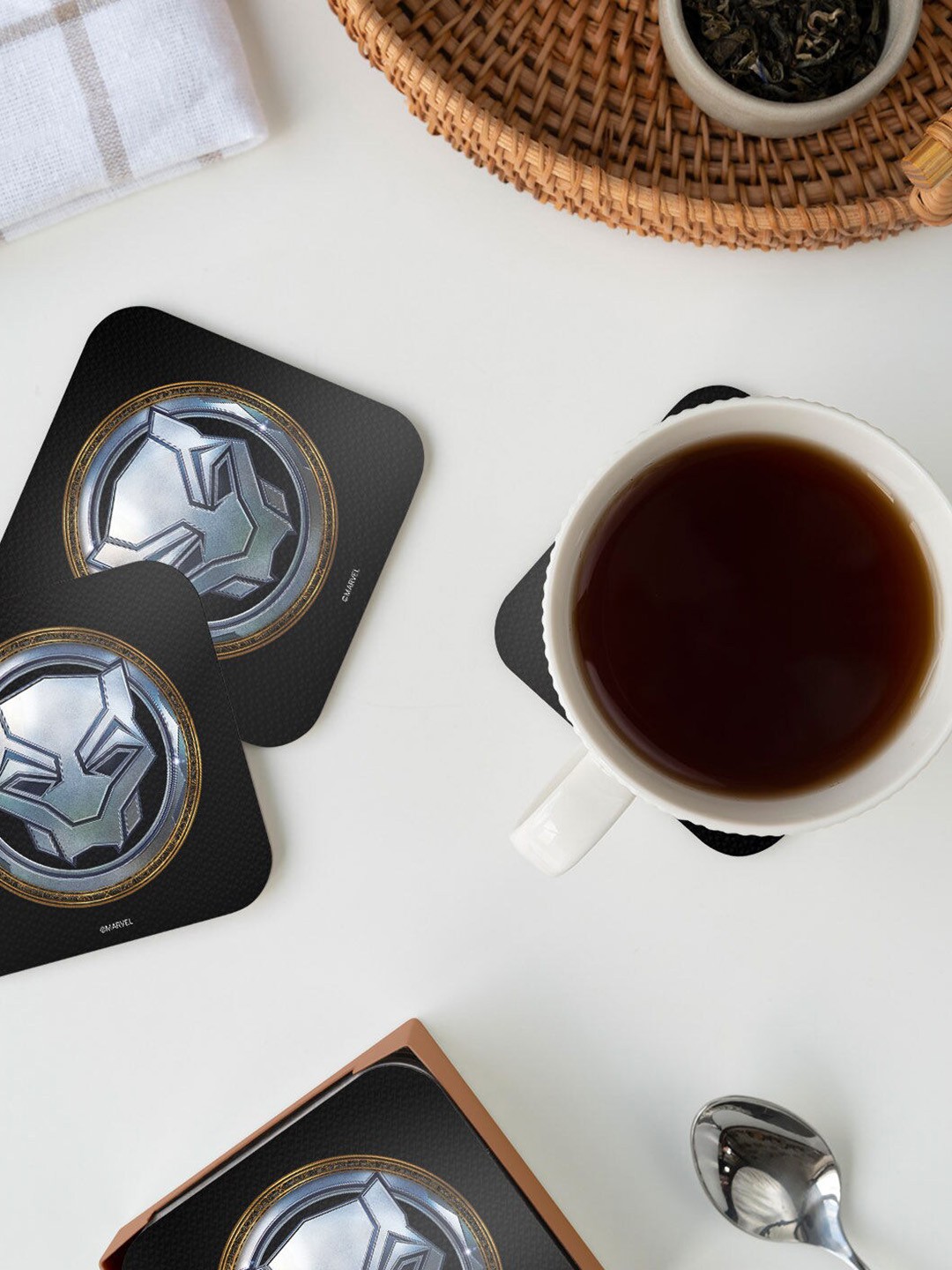 

macmerise Black & Grey Wakanda Forever Vibarnium Design MDF Wooden Square Coaster