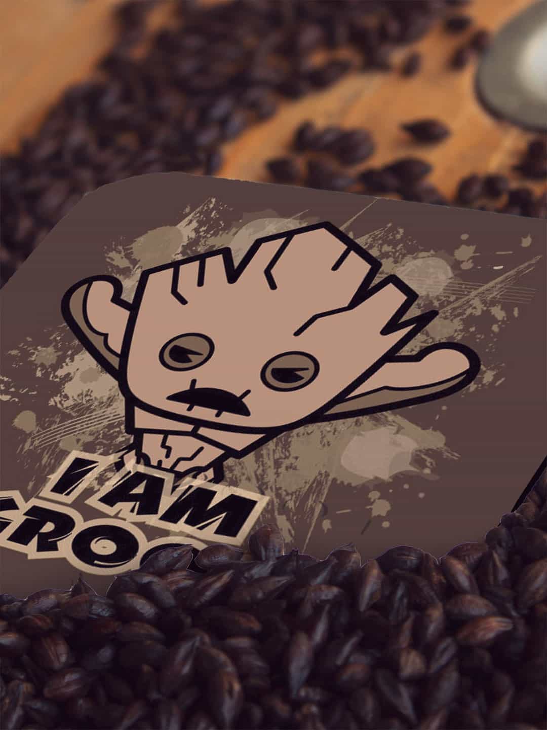 

macmerise Brown & Black Groot Kawaii Design Square MDF Wooden Coaster