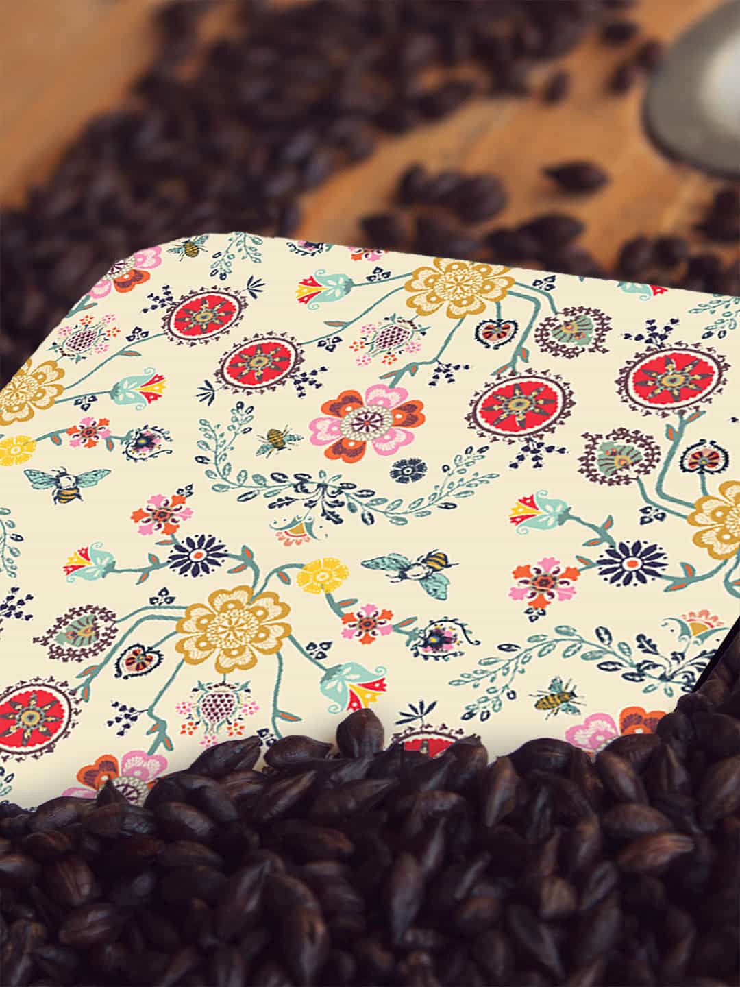 

macmerise Beige & Red 6 Pcs Payal Singhal Spring Design MDF Wooden Square Coasters
