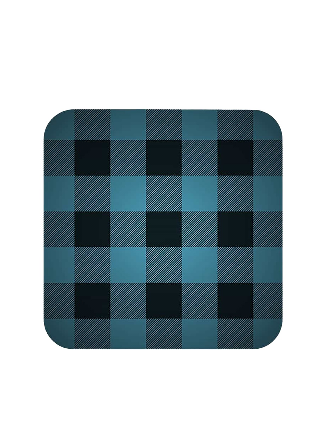 

macmerise Blue & Black 6 Pcs Checkmate Design Printed MDF Wooden Square Coasters