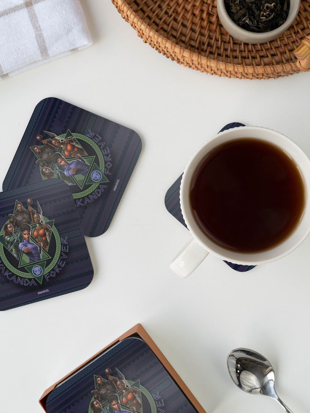 

macmerise Purple & Green Wakanda Forever Raise Design Square MDF Wooden Coaster