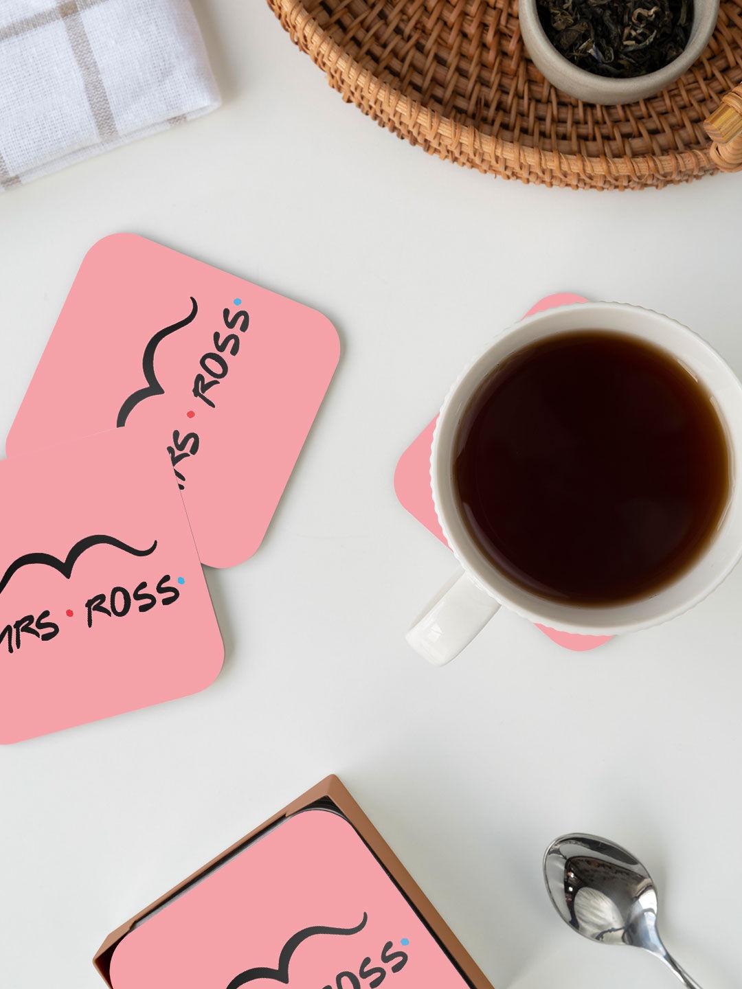 

macmerise Pink & Black Valentine Mrs Ross Design Printed MDF Wooden Square Coaster