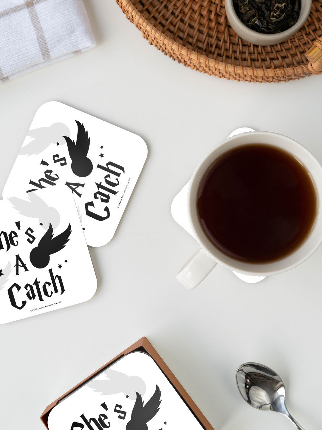 

macmerise White & Black Valentine Catch Design Printed MDF Wooden Square Coaster