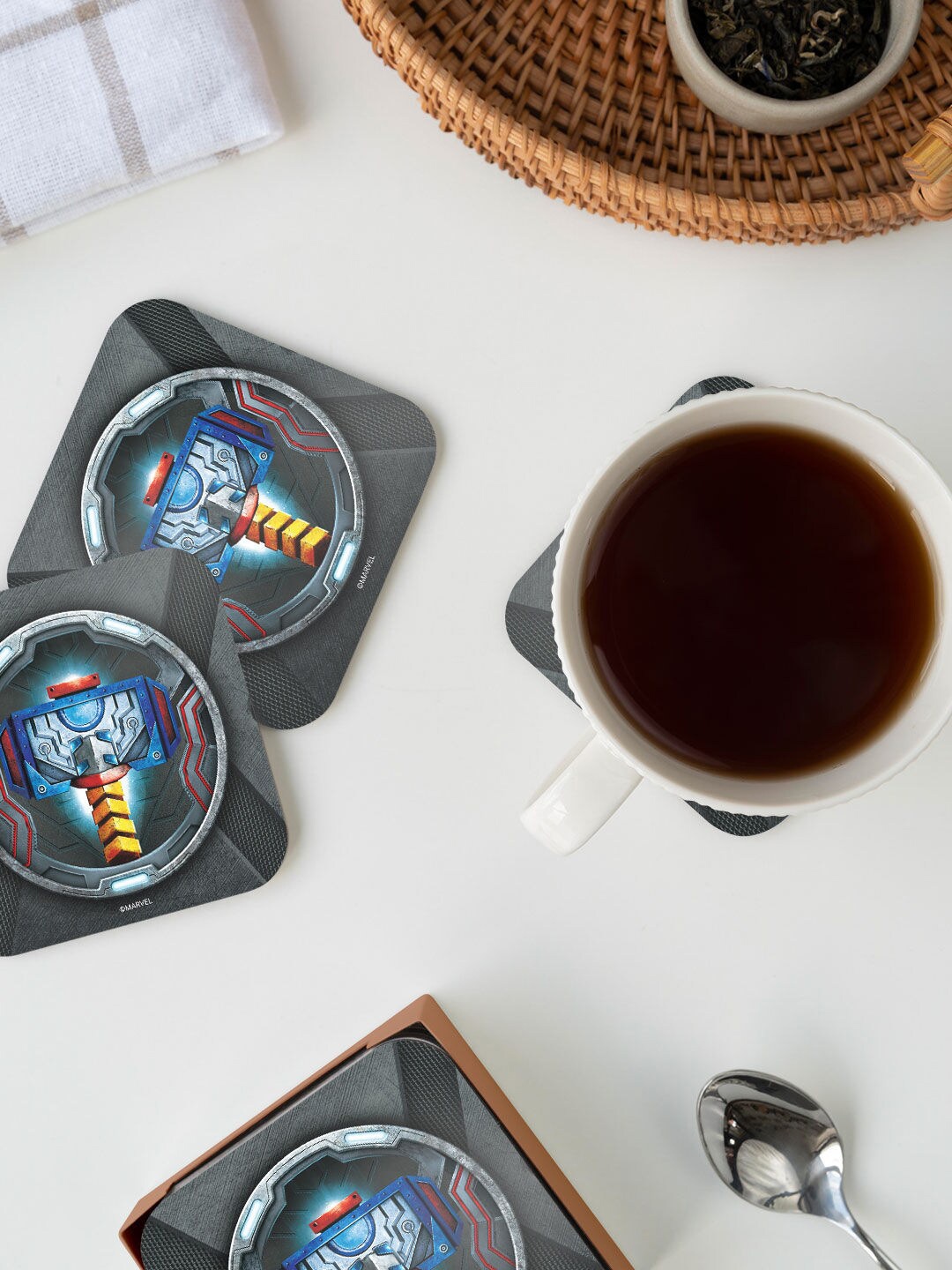 

macmerise Grey & Blue Thor Armor Badge Design Square MDF Wooden Coaster