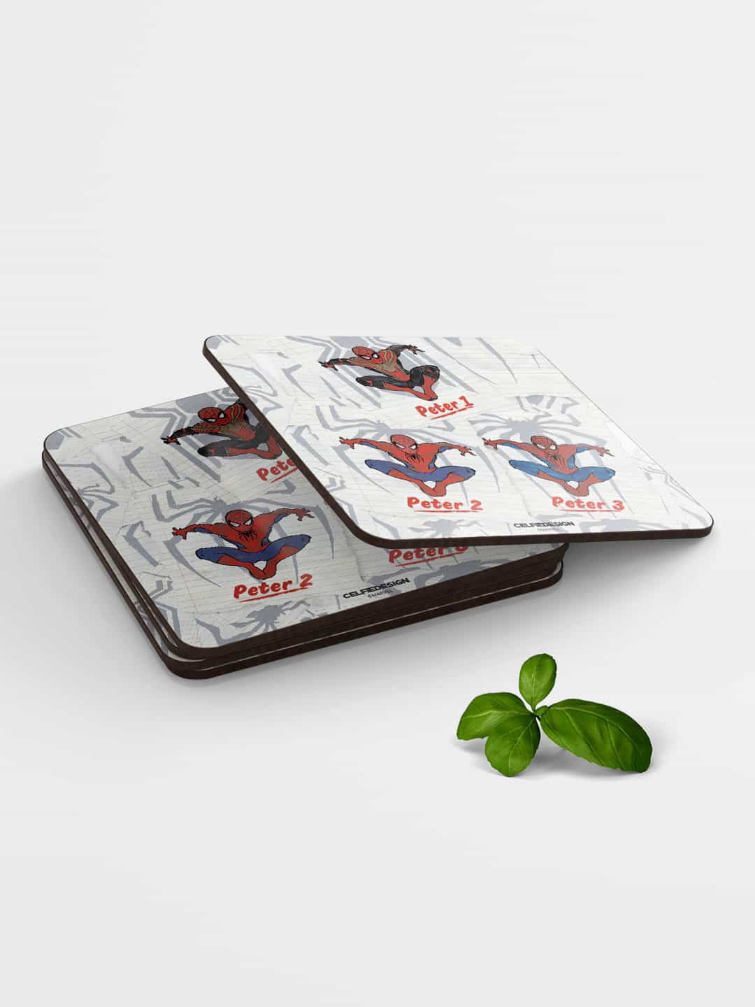

macmerise White & Red All 3 Peters Design Square MDF Wooden Coaster