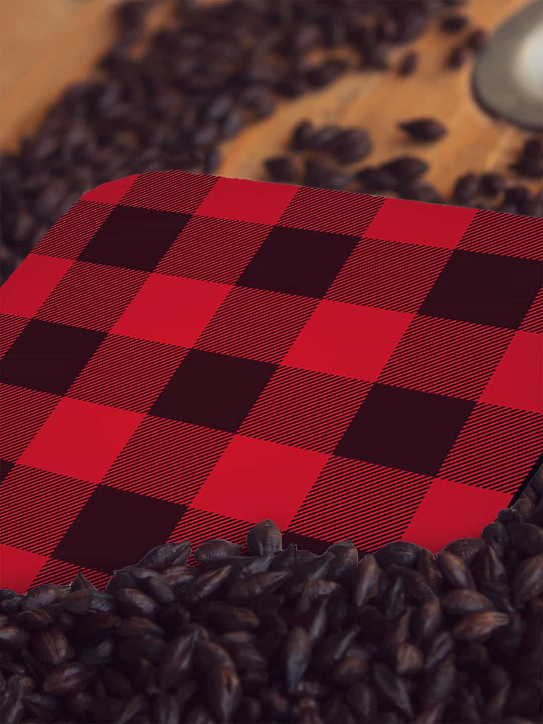 

macmerise Red & Black Checkmate Design Square MDF Wooden Coaster