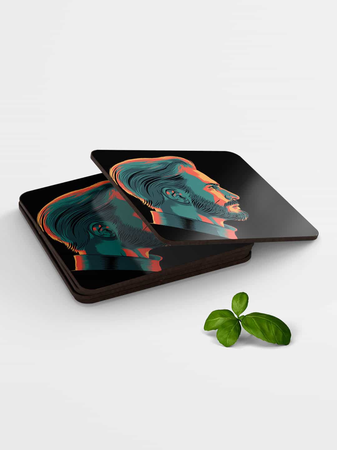 

macmerise Black & Teal Green Illuminated Captain America Design Square MDF Wooden Coaster