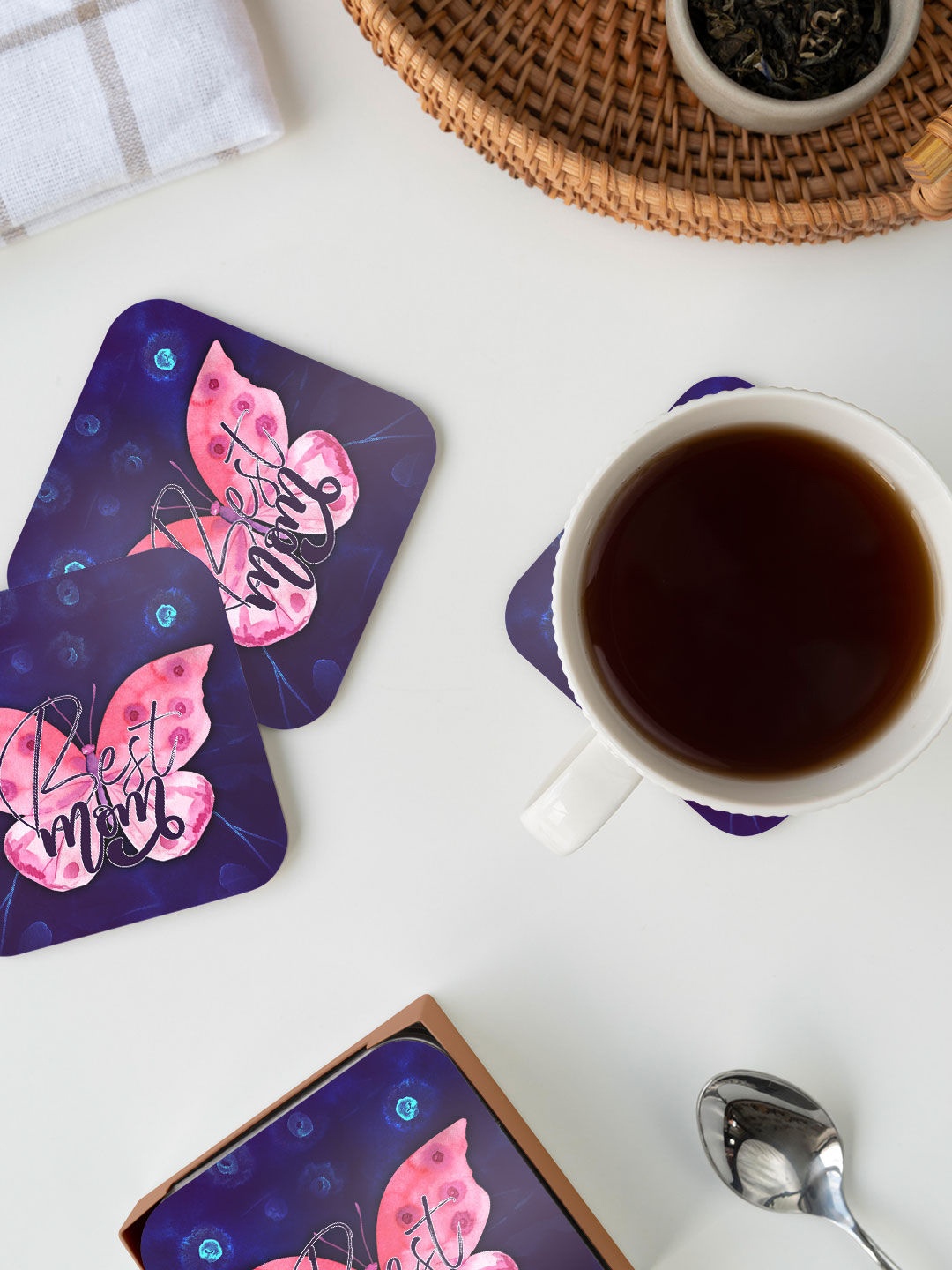 

macmerise Purple & Pink Best Mom Design Printed MDF Wooden Square Coaster