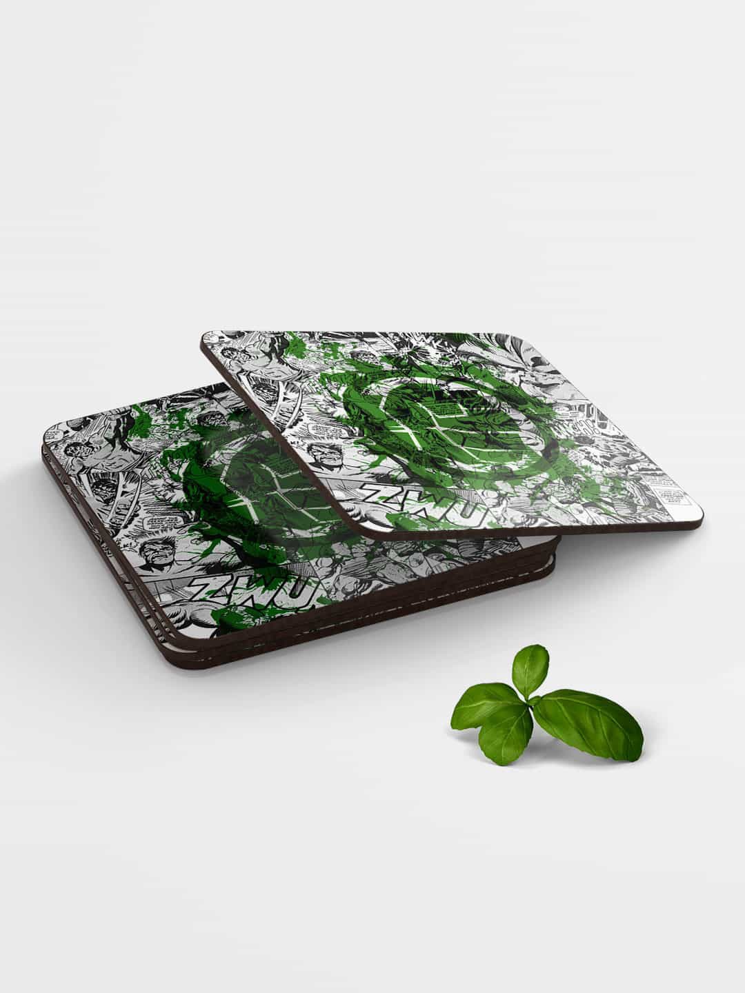 

macmerise White & Green Splash Out Hulk Fist Design Square MDF Wooden Coaster