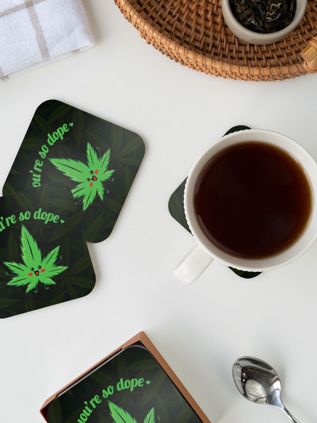 

macmerise Green & Black Valentine Dope Design Square MDF Wooden Coaster