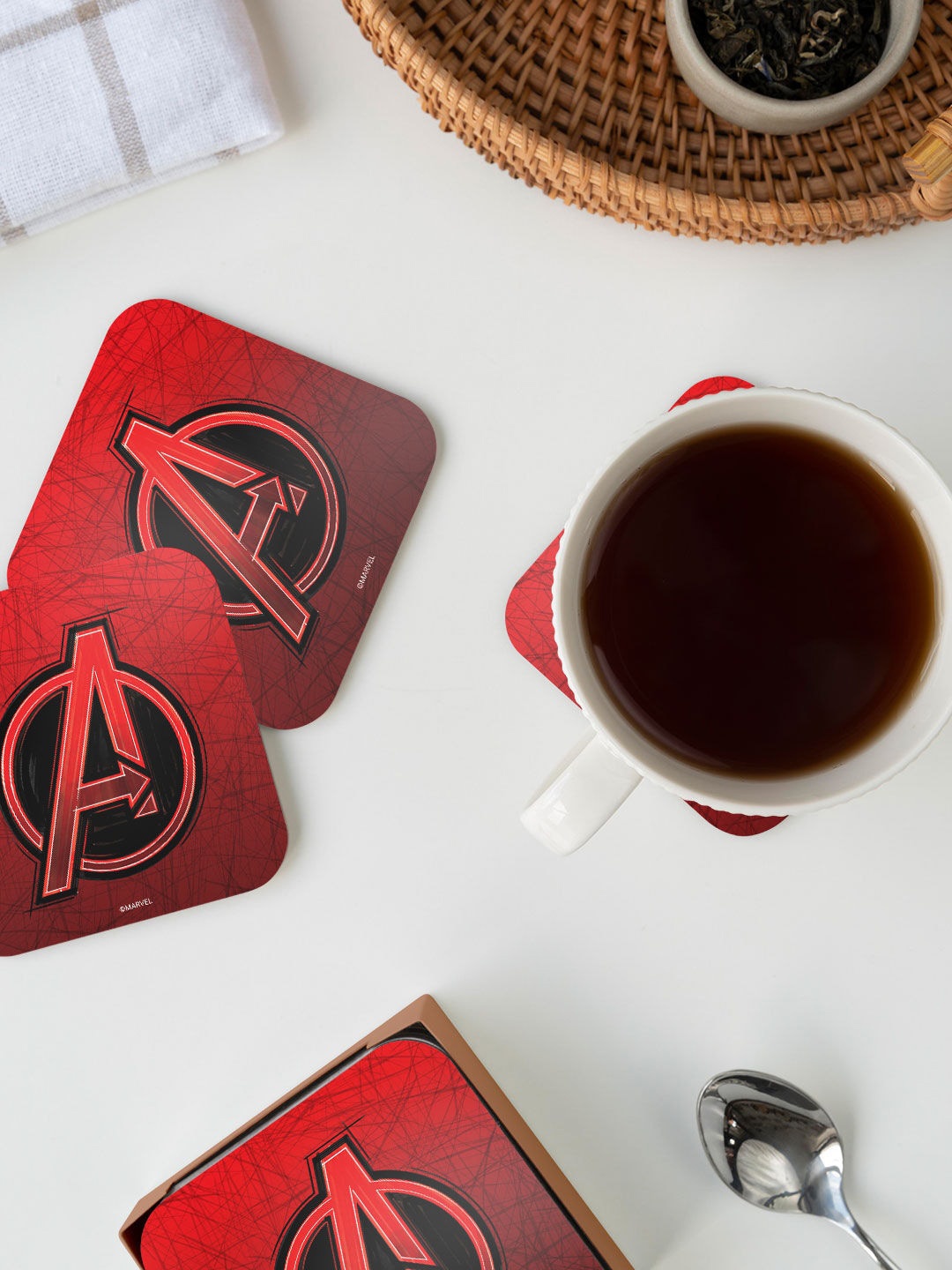 

macmerise Red & Black Avengers Sketch Logo Design Printed MDF Wooden Square Coaster