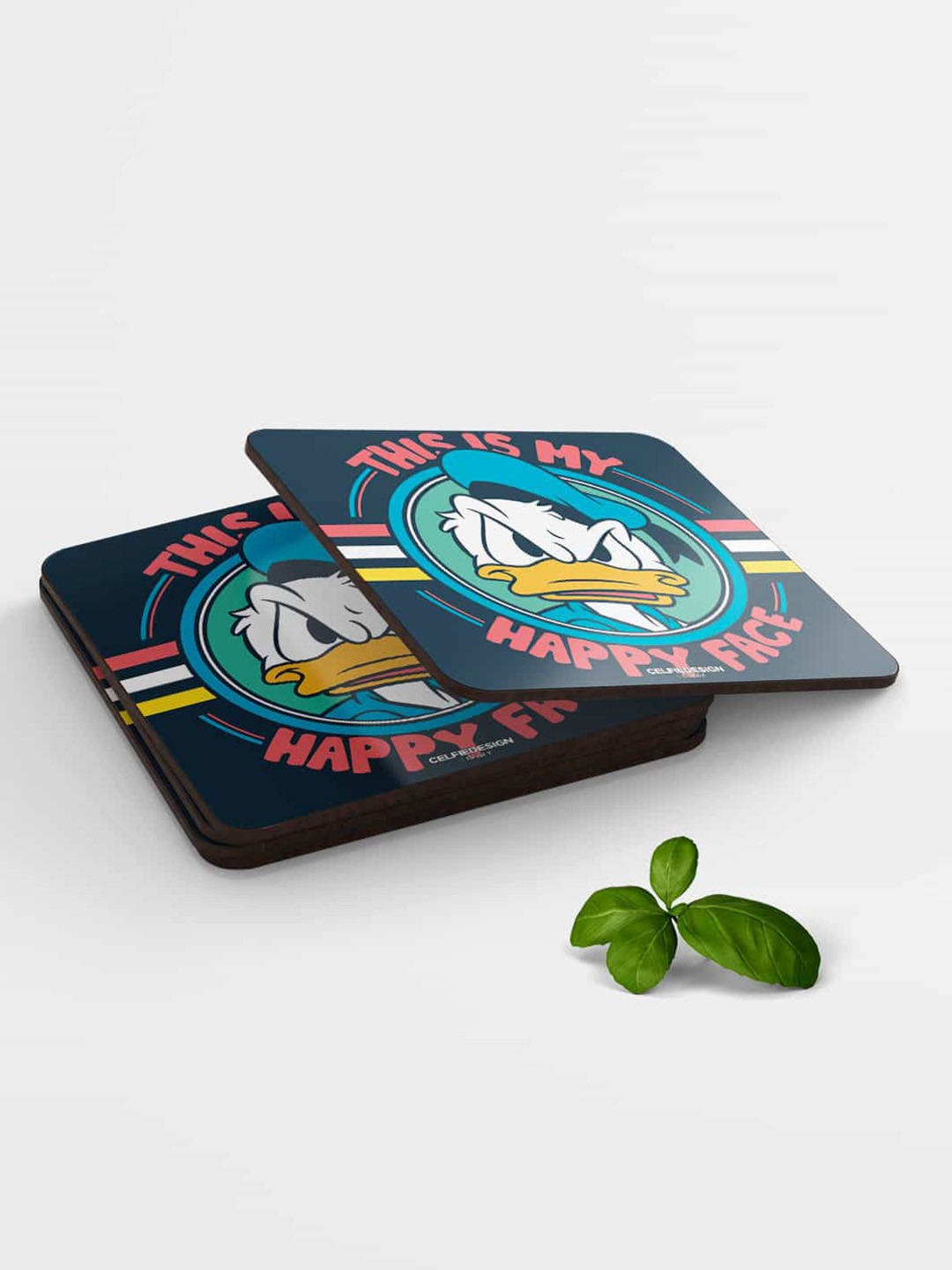 

macmerise Blue & White Donalds Happy Face Design Printed MDF Wooden Square Coaster