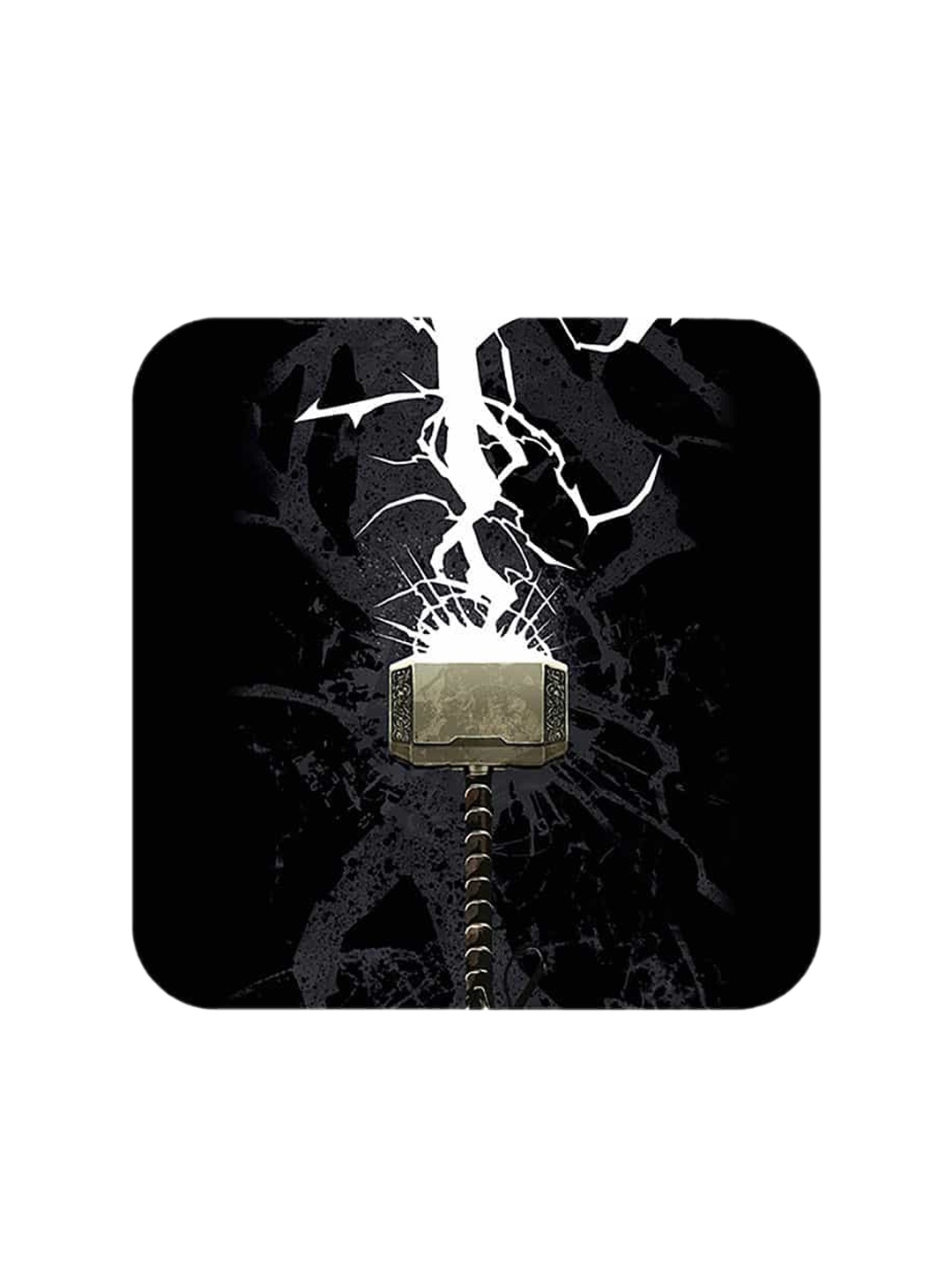 

macmerise Black & White Thunderous Hammer Design Printed MDF Wooden Square Coaster