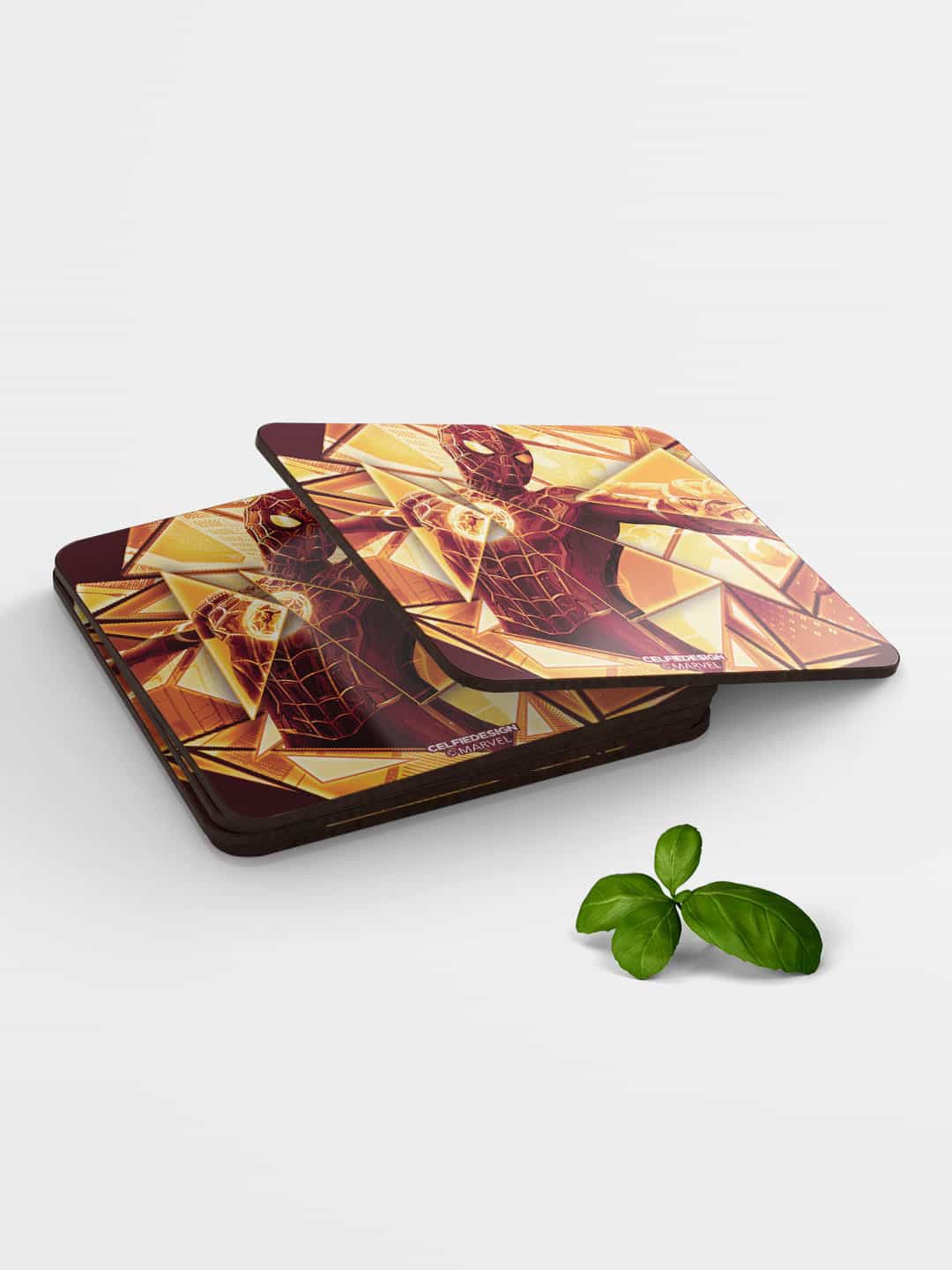 

macmerise Yellow & Red Shattered Dimension Spidey Design MDF Wooden Square Coaster