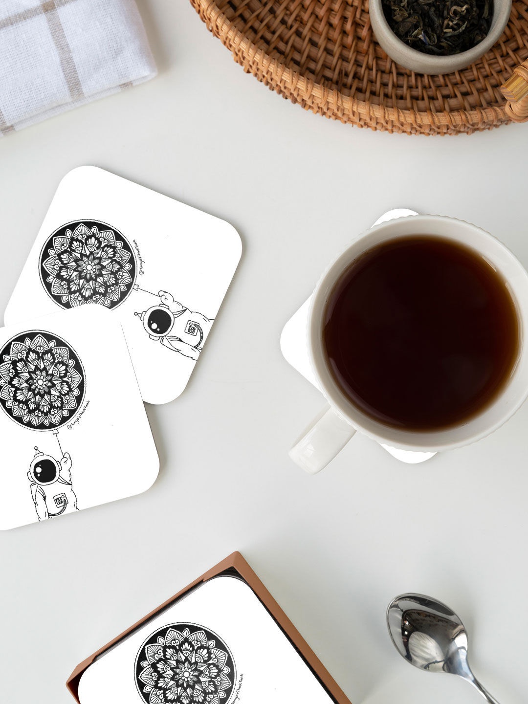 

macmerise White & Black Astronaut Design Square MDF Wooden Coaster