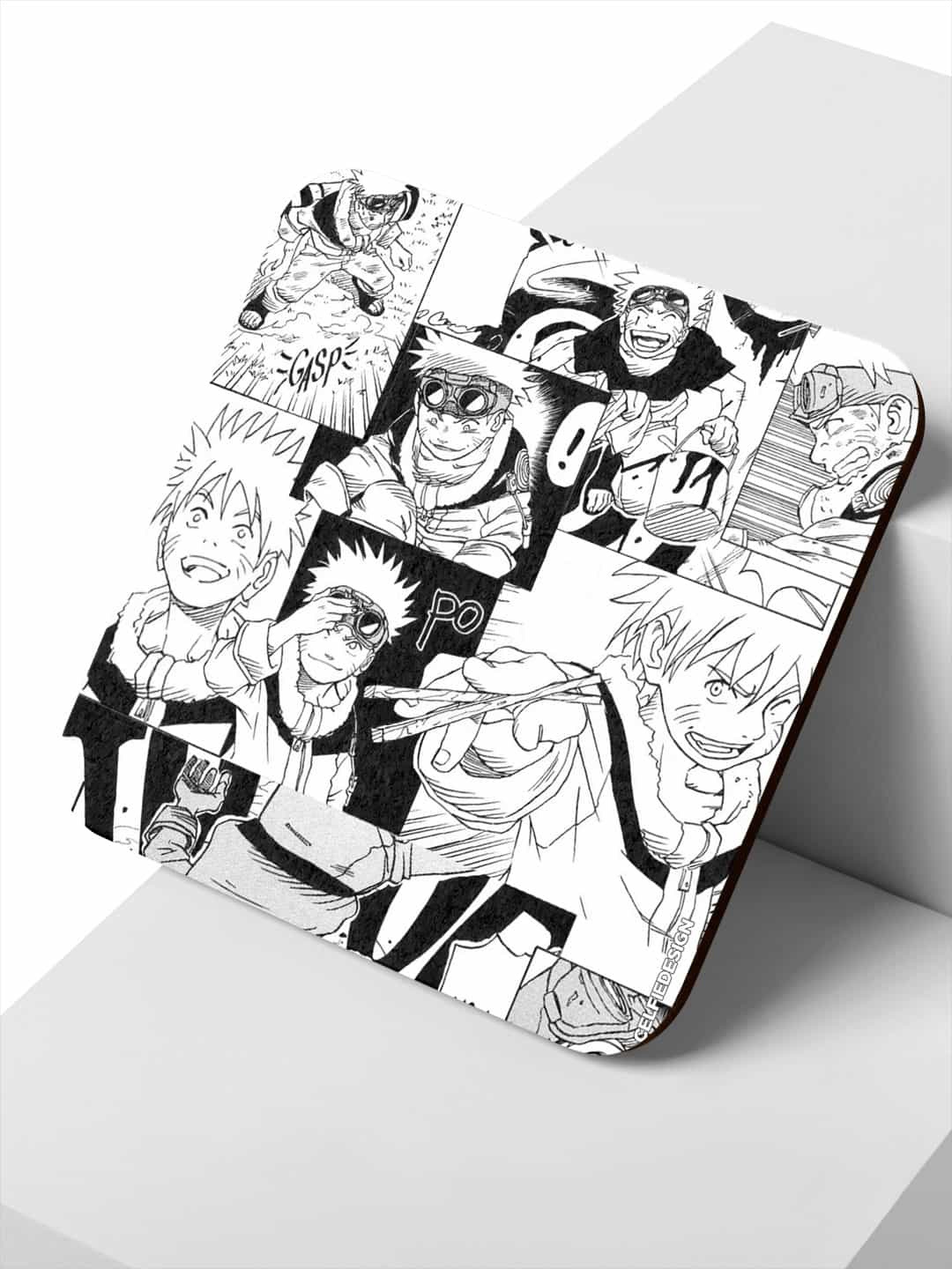 

macmerise White & Black Naruto Collage Design Printed MDF Wooden Square Coaster